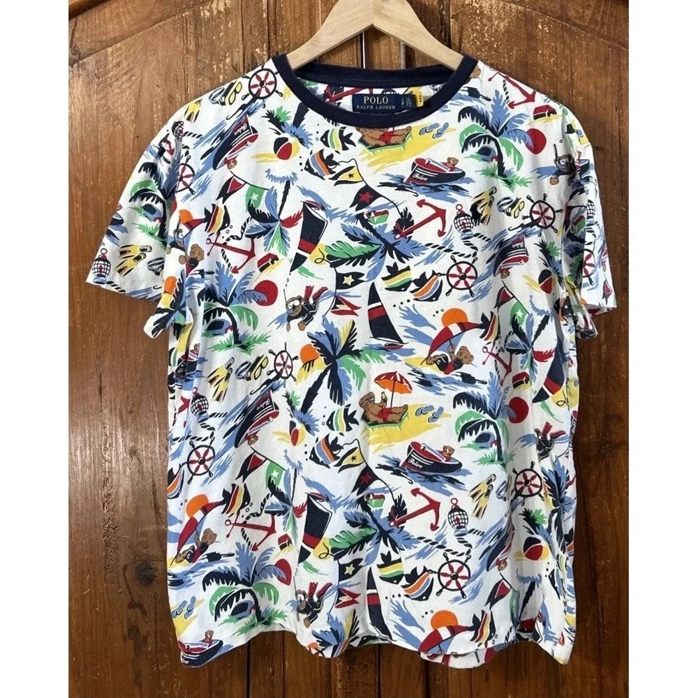 Mens POLO RALPH LAUREN BEAR ALL OVER PRINT CLASSIC FIT T SHIRT Sz Small